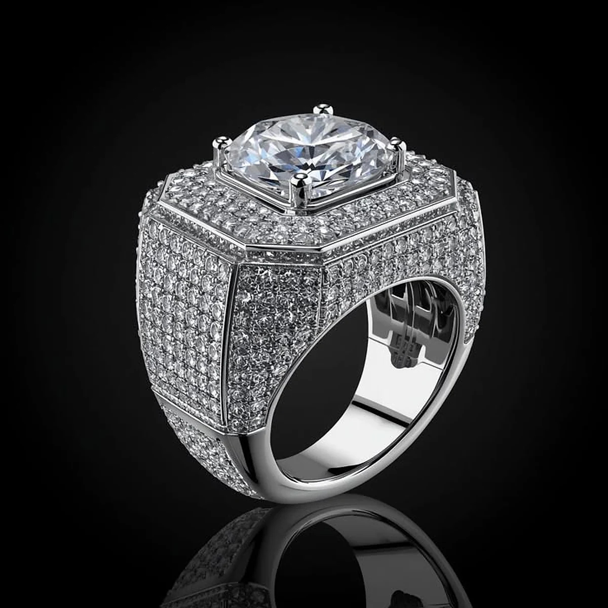 Pavé statement ring with a large round centre diamond