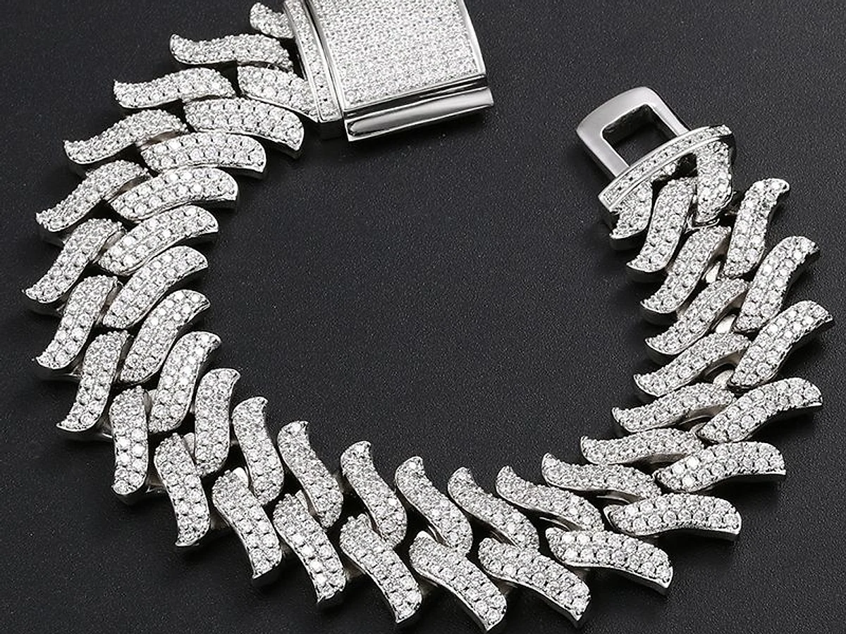 Iced-out Cuban link bracelet with a box clasp