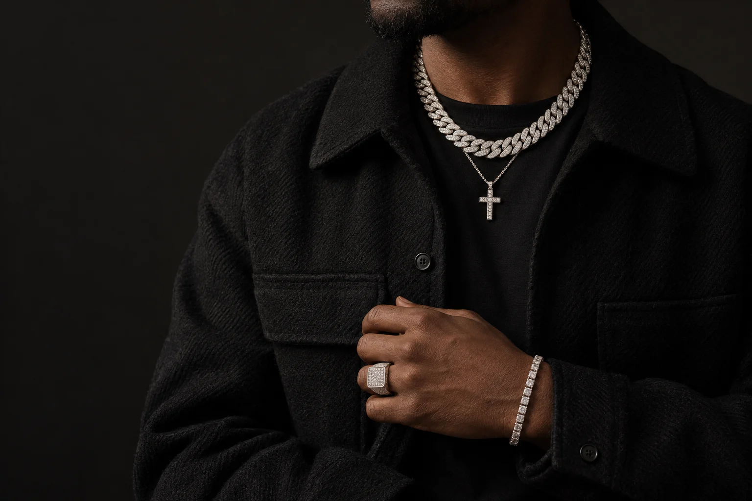 Diamond Cuban link necklace with a cross pendant